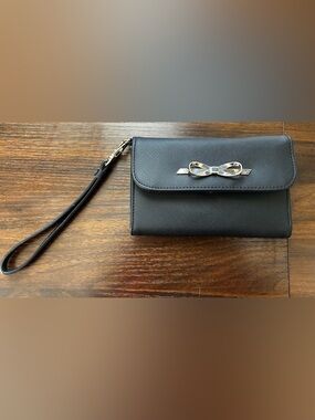 Victoria's Secret Black Wristlet Clutch with Gold Bow Accent